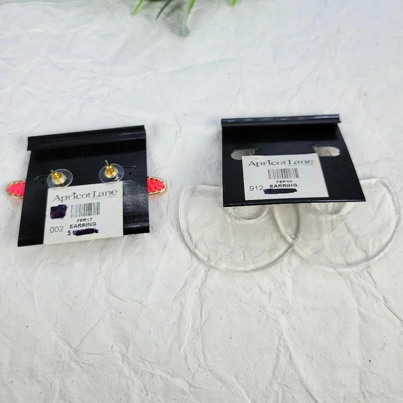 NEW Apricot Lane Earrings 2 Pair Hot Coral Butterfly Wings Clear Hoops M… - Picture 6 of 9